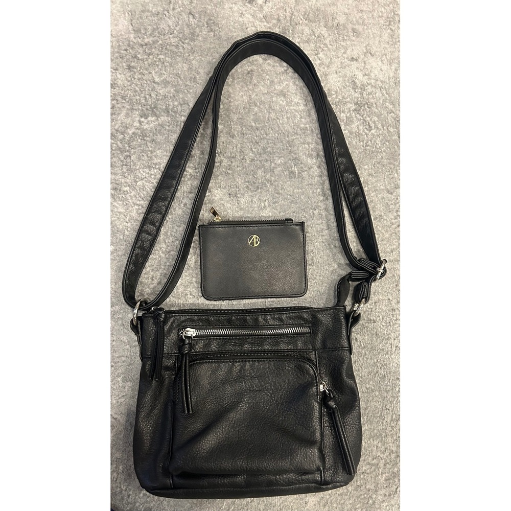 Bueno Black Pebble Faux Leather Boho Bag with Matching Card Case Pouch